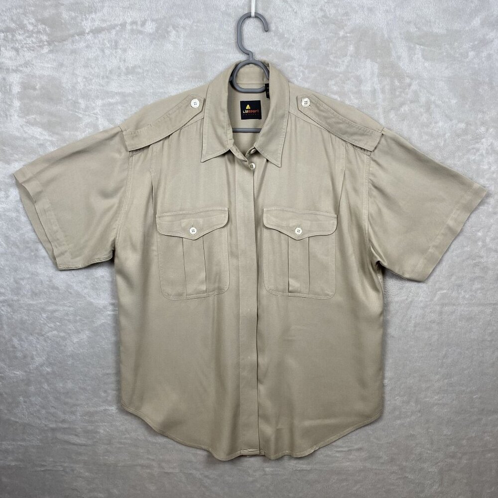 Lizsport Liz Claiborne Petites Short Sleeve Button-Up Shirt 100% Rayon Size S